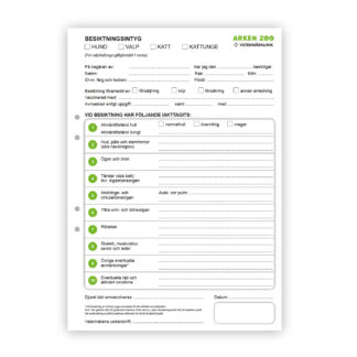 Arken Zoo Veterinärklinik Besiktningsintyg A4 50blad hålade 10st/fp